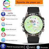 Montre intelligente pour sports de plein air avec GPS, boussole, fréquence cardiaque, et étanchéité IP68