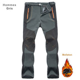 Pantalon homme gris imperméable et coupe-vent avec coutures renforcées et molleton doux