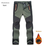 Pantalon homme vert pour randonnée, coutures solides et intérieur chaud en molleton