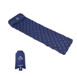 Matelas de camping gonflable bleu marine avec coussin intégré et pompe de gonflage, parfait pour les longues randonnées