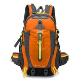 Sac à dos orange de randonnée 40 L, avec poches multiples et fermeture éclair jaune