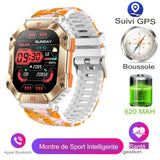 Montre intelligente GPS avec bracelet camouflage orange et écran digital
