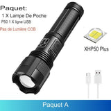 Paquet A avec lampe de poche P50, ligne USB et puce XHP50 Plus