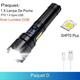 Paquet D avec lampe de poche P70, ligne USB et lumière COB