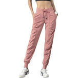 Pantalon de sport rose pour femme, léger et confortable, avec poches et cordon de serrage