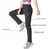 Pantalon de randonnée pour femmes, élastique, séchage rapide, respirant, couleur noire, démonstration d'étirement