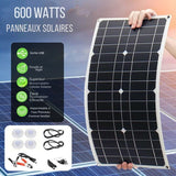 Panneau solaire portable 600 W flexible, léger et imperméable avec accessoires de montage