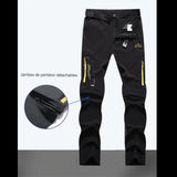 Pantalon de randonnée avec jambes détachables, noir avec détails jaunes