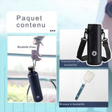 Paquet contenu comprenant une bouteille d'eau, un couvercle de bouteille et une brosse à bouteille