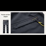 Poche arrière zippée du pantalon cargo noir pour homme, rangement sécurisé pour objets de valeur