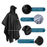 Poncho de pluie noir avec capuche réglable et coutures étanches