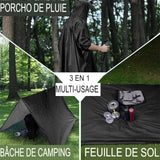 Poncho de pluie multifonction 3 en 1 utilisé comme bâche de camping et tapis de sol