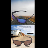 Publicité pour lunettes de soleil polarisées, idéales pour conduite et plage