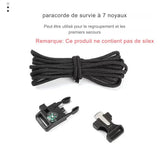 Paracorde de survie à 7 noyaux avec boussole, sifflet et boucle