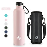 Bouteille thermos rose 1000 ml en inox avec étui et mousqueton, idéale pour le camping