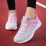 Chaussures plates de marche pour femmes, rose vif, maille respirante et semelle épaisse