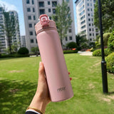 Gourde thermos isotherme rose TYESO avec paille, adaptée aux activités sportives