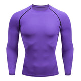 Sous-vêtements de compression violets pour homme, manches longues, vue de face