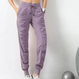 Pantalon de sport pour femme, couleur violette, léger et confortable, avec poches