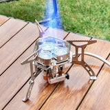 Réchaud à gaz pliable à 3 têtes pour camping, flamme bleue intense