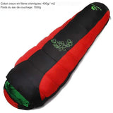 Sac de couchage rouge et noir en coton creux, fibres chimiques 400g/m2, poids 1500g
