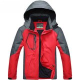 Veste légère étanche de randonnée rouge pour homme, capuche et fermetures contrastées