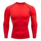 Sous-vêtements de compression rouges pour homme, manches longues, vue de face