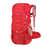 Sac à dos de randonnée rouge de 50L avec design ergonomique et poches latérales