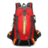 Sac à dos rouge de randonnée 40 L, avec poches multiples et fermeture éclair jaune