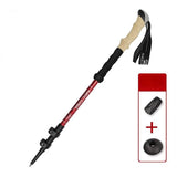Bâton de randonnée pliable rouge avec embout antidérapant et rondelle