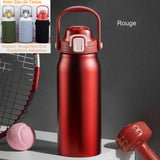 Bouteille isotherme rouge avec sac de tasse, idéale pour les sports, tennis, poids, balles