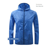 Veste de randonnée ultralégère bleu roi sans poches, fermeture éclair, non étanche