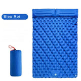 Matelas gonflable bleu roi avec oreiller intégré et sac de rangement pour le camping