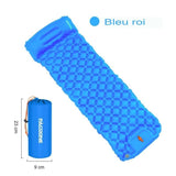 Matelas de camping bleu roi avec oreiller intégré et sac de transport compact