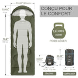Sac de couchage léger Naturehike avec dimensions et poids affichés