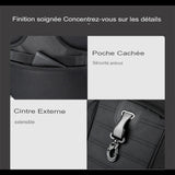 Sac à dos multifonction noir avec poche cachée, cintre externe et sécurité antivol