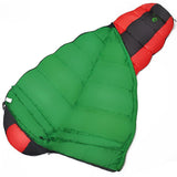 Sac de couchage vert et rouge, épais et confortable, parfait pour le camping hivernal