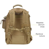Sac à dos tactique avec sangle réglable et coutures renforcées, conçu pour le confort et la durabilité
