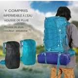 Sac à dos de randonnée bleu 50L avec housse de pluie incluse et sacs en plein air