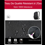 Sac à dos multifonction noir avec tissu en nylon résistant à l'eau