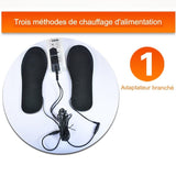 Semelles chauffantes USB connectées à un adaptateur électrique pour un chauffage efficace