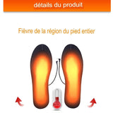 Semelles chauffantes affichant une température de 50°C pour réchauffer les pieds entiers