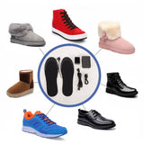 Semelles chauffantes USB compatibles avec différents types de chaussures, montrées avec des bottes, baskets et autres