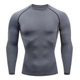 Sous-vêtements de compression gris pour homme, manches longues, vue de face