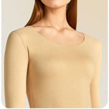 Sous-vêtement thermique beige pour femme, col rond simple et manches longues