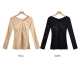 Sous-vêtements thermiques pour femme, gilets beige et noir, manches longues, sur cintres