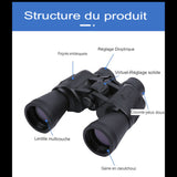 Structure des jumelles professionnelles avec lentille multicouche, gaine en caoutchouc et réglage dioptrique
