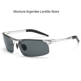 Lunettes de soleil polarisées pour hommes, monture argentée et lentille noire, design épuré