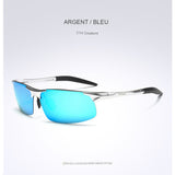 Lunettes de soleil polarisées pour hommes, monture argentée et lentille bleue, protection UV et style moderne