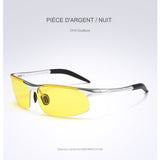 Lunettes de soleil polarisées pour hommes, monture argentée et lentille jaune, idéales pour la conduite de nuit